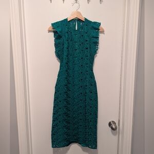 ZARA Guipure Lace Tube Dress With Flutter Cap Sleeves in Green (S)